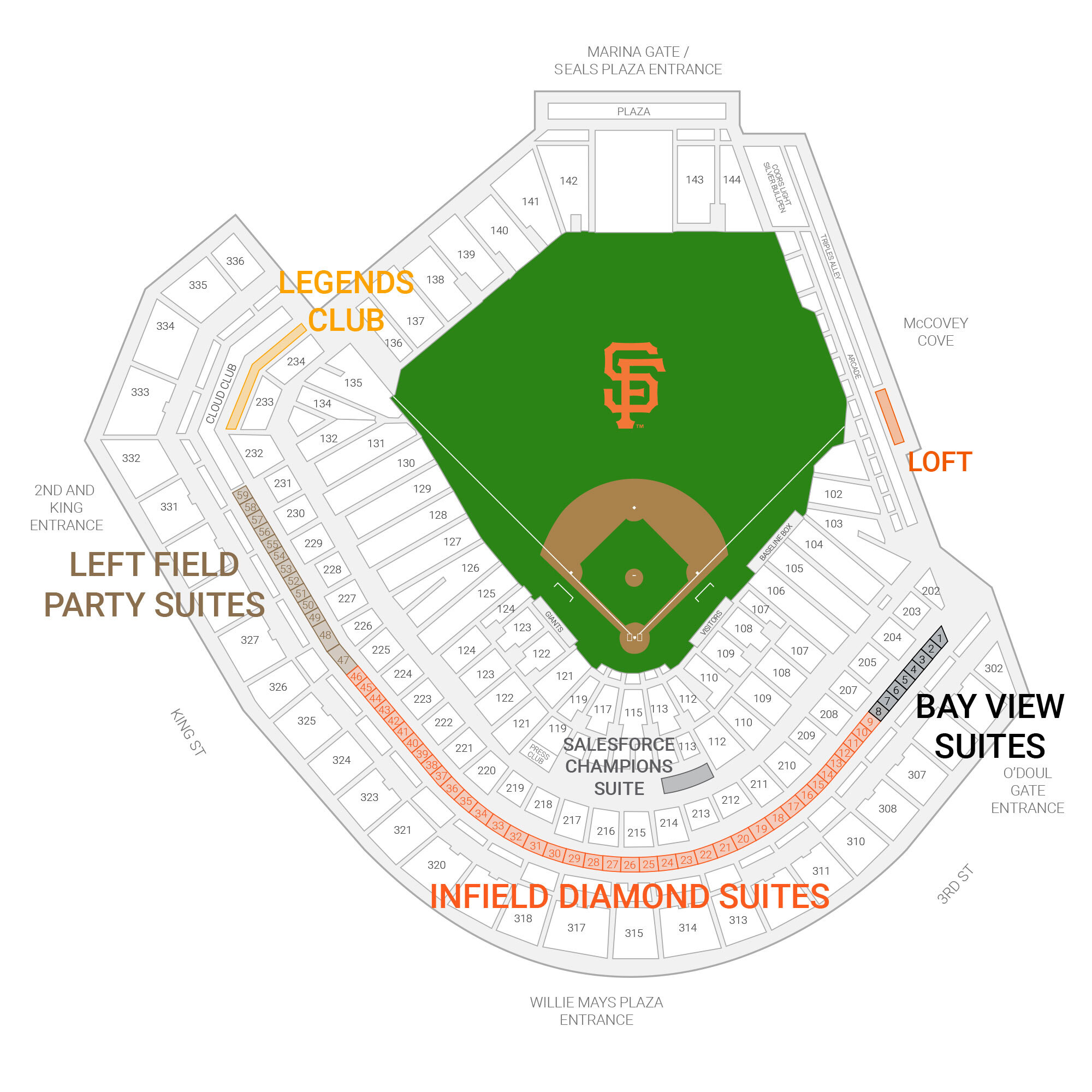 Oracle Park Premium Seating Map