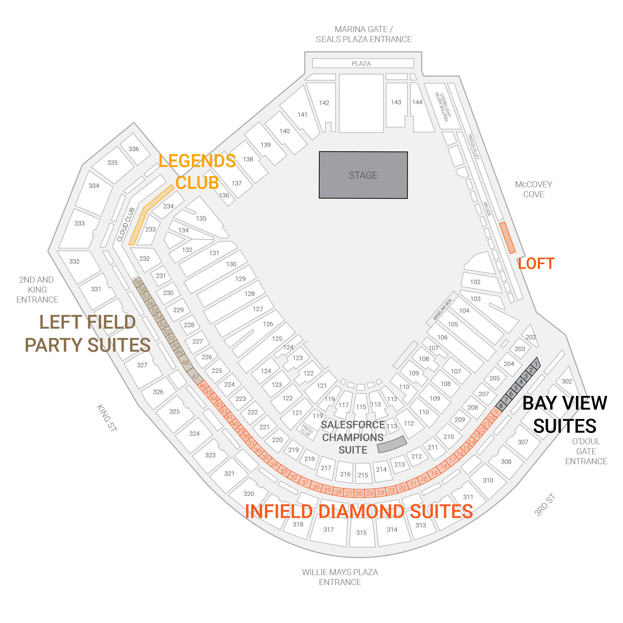 Oracle Park Premium Seating Map
